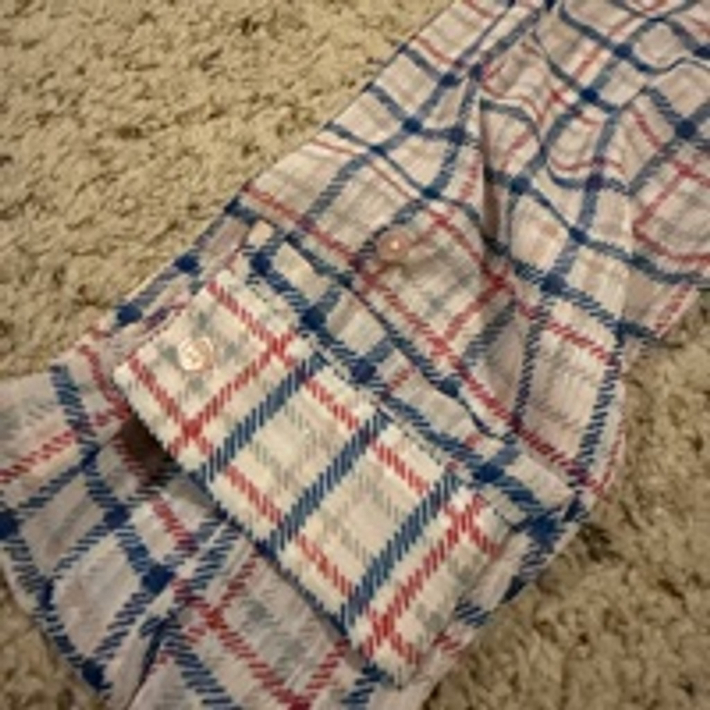 Women's KUT From the Kloth Plaid Button-Up Shirt XL White Blue - Picture 3 of 9